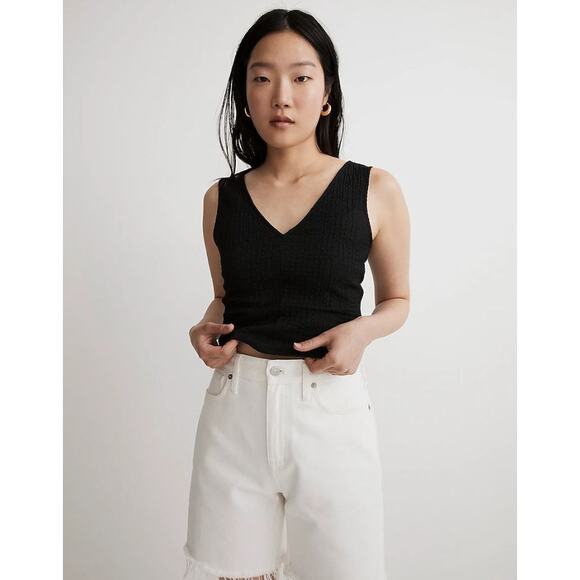 NWT Madewell V-Neck Sleeveless Crop Top Black Women's Size Large Style NL022 - Picture 2 of 11